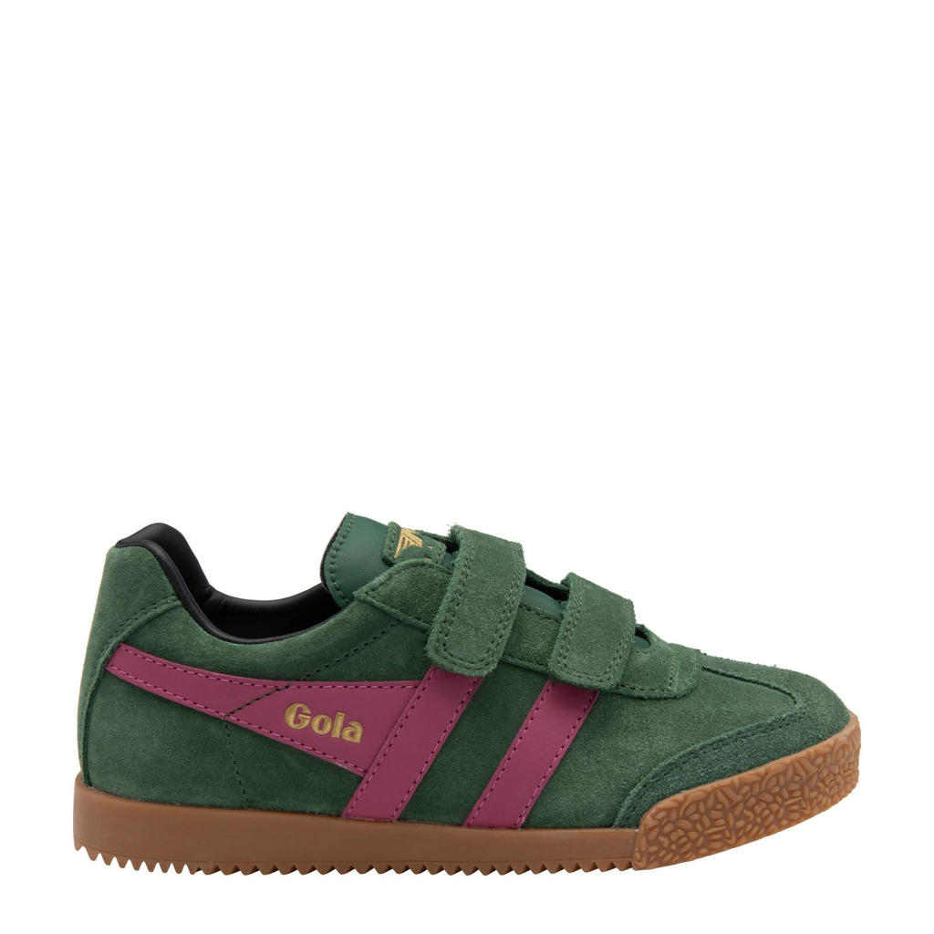 Groen en roze meisjes Gola Harrier Strap suède sneakers met klittenband