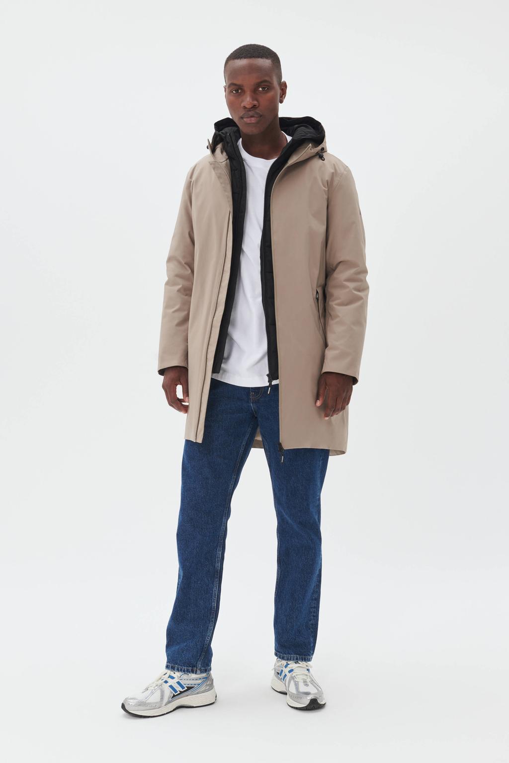 Beige heren Matinique parka van polyester met lange mouwen, capuchon en ritssluiting