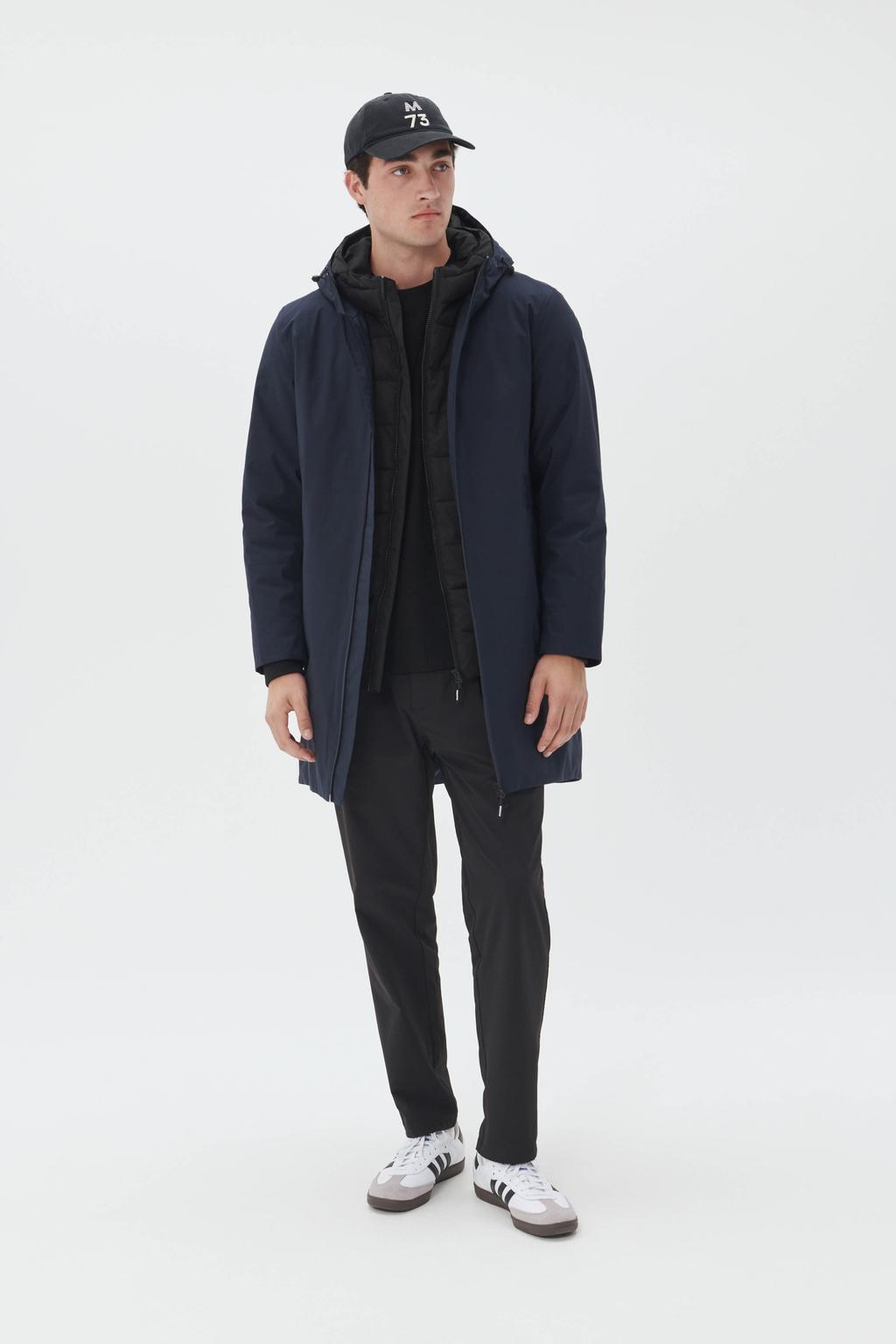 Donkerblauwe heren Matinique parka van polyester met lange mouwen, capuchon en ritssluiting