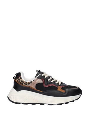 chunky sneakers zwart/goud/panter