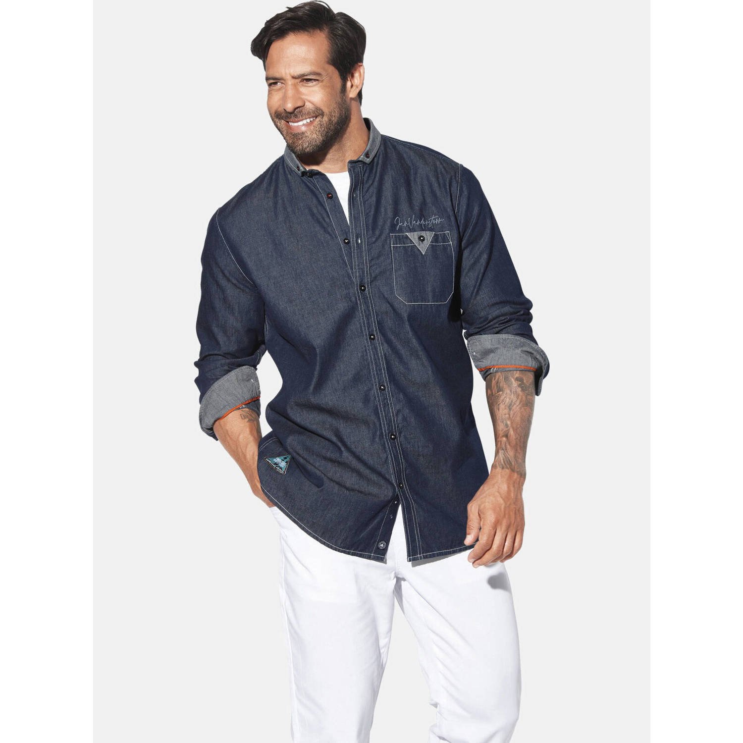 Jan Vanderstorm denim casual overhemd blauw