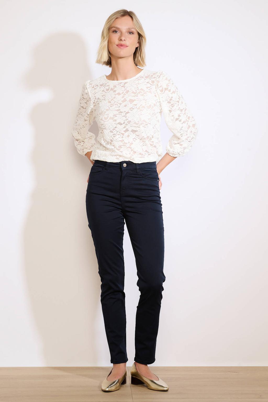 Marineblauw dames LOLALIZA slim regular waist broek blauw van polyester met effen