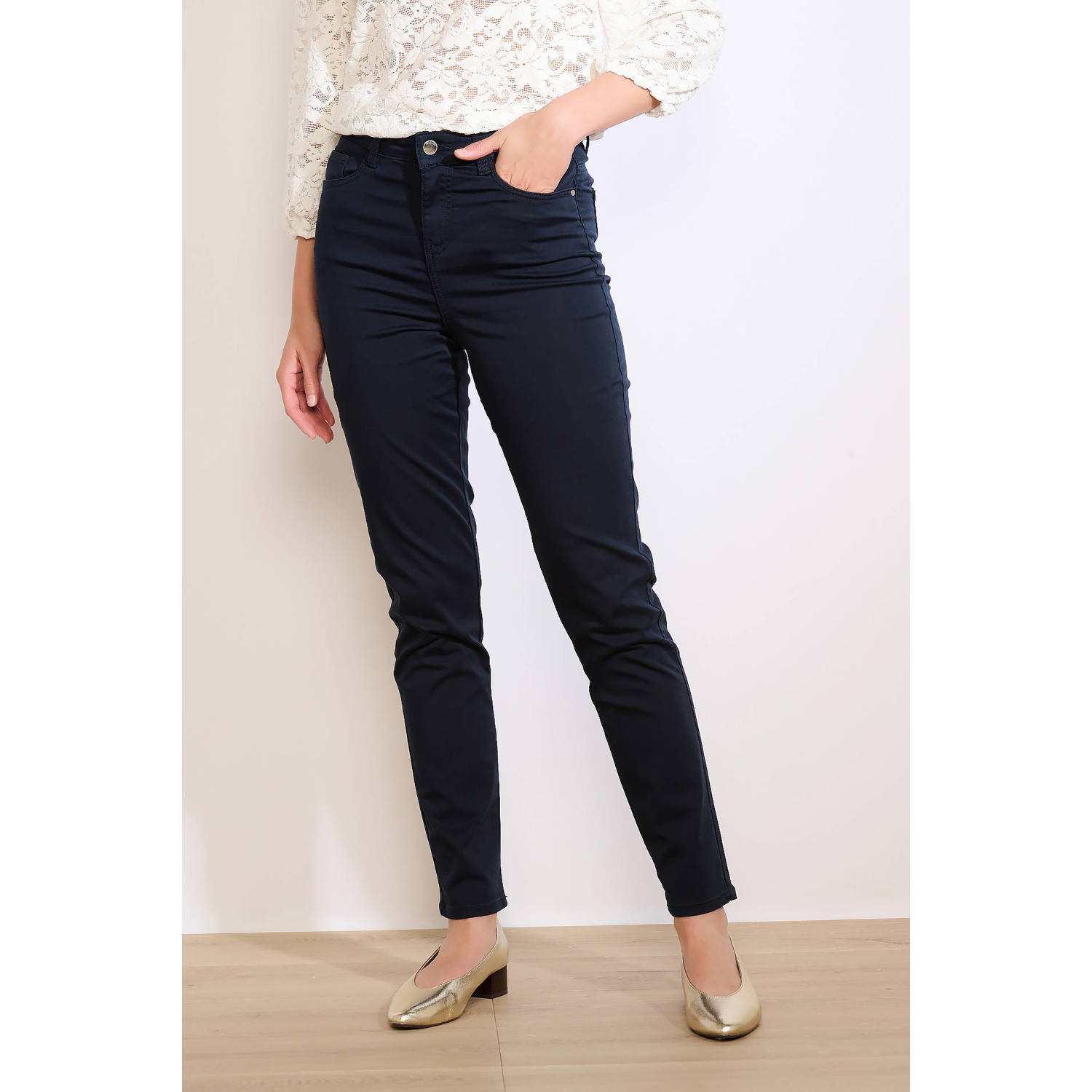 LOLALIZA slim regular waist broek marine