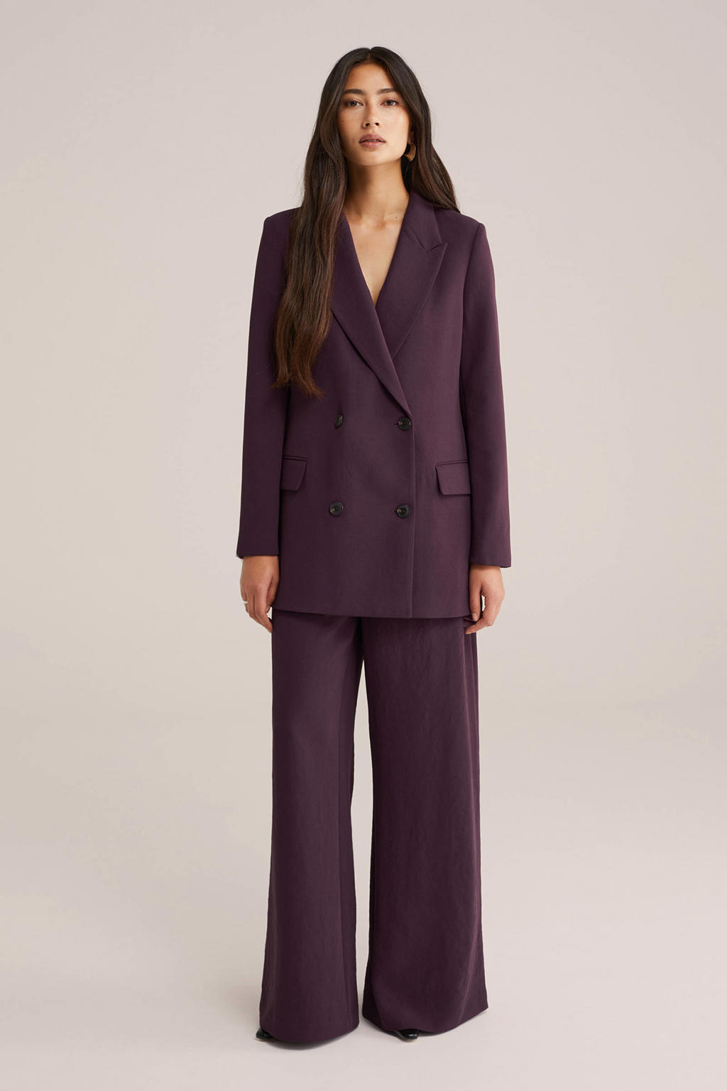 Aubergine dames WE STUDIO oversized blazer van polyester met effen, lange mouwen en reverskraag