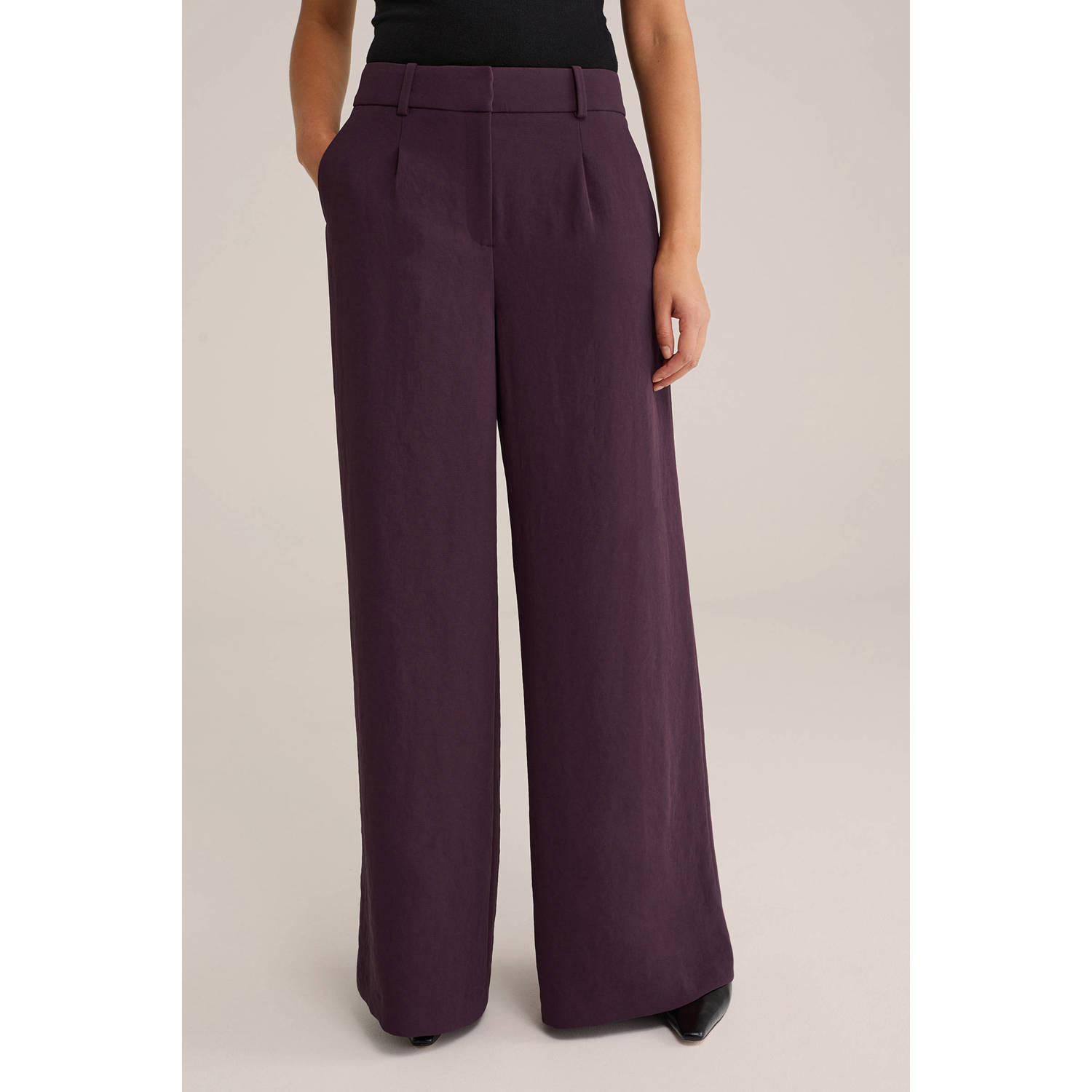 WE Fashion WE STUDIO wide leg regular waist broek aubergine