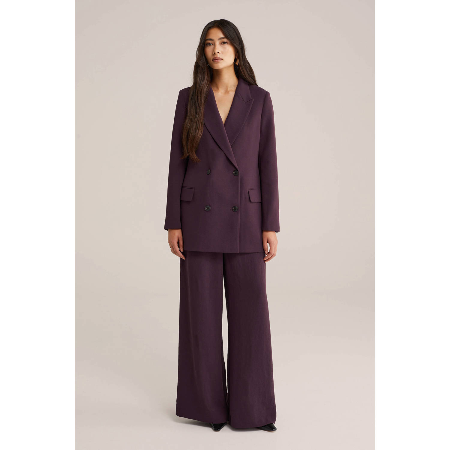 WE Fashion WE STUDIO wide leg regular waist broek aubergine