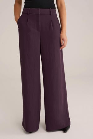 wide leg regular waist pantalon aubergine