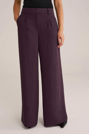 wide leg regular waist pantalon aubergine