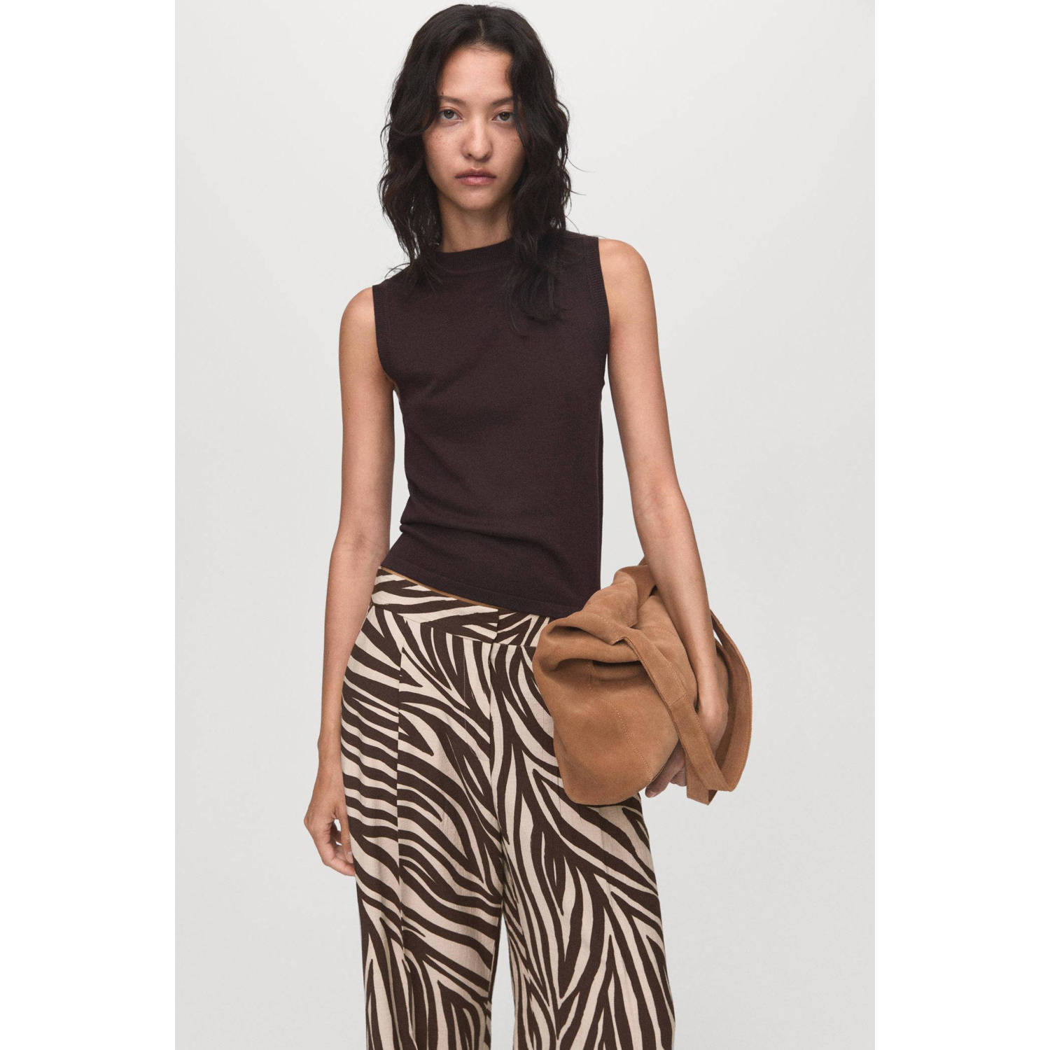 Mango straight regular waist broek bruin