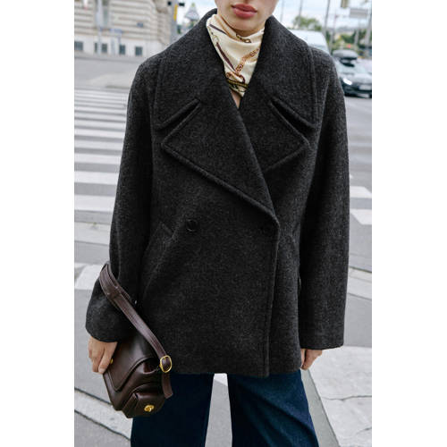 Mango wollen trenchcoat grijs afbeelding