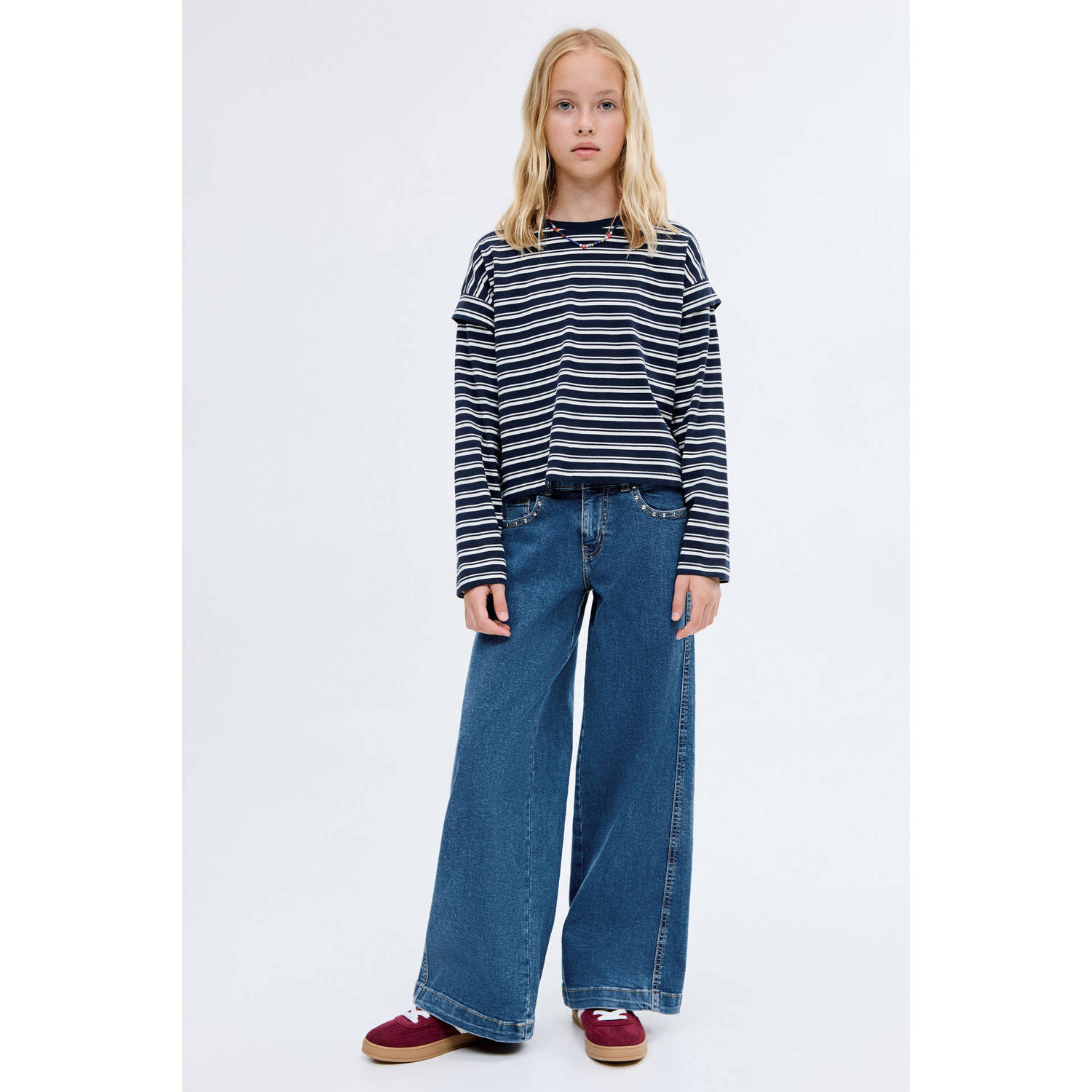 Mango Kids wide leg jeans medium blue denim