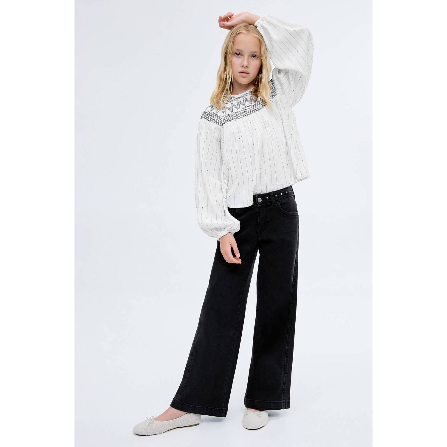 Mango Kids low waist wide leg jeans grey denim