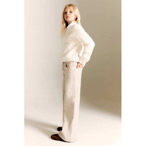 Mango Kids low waist wide leg jeans beige afbeelding