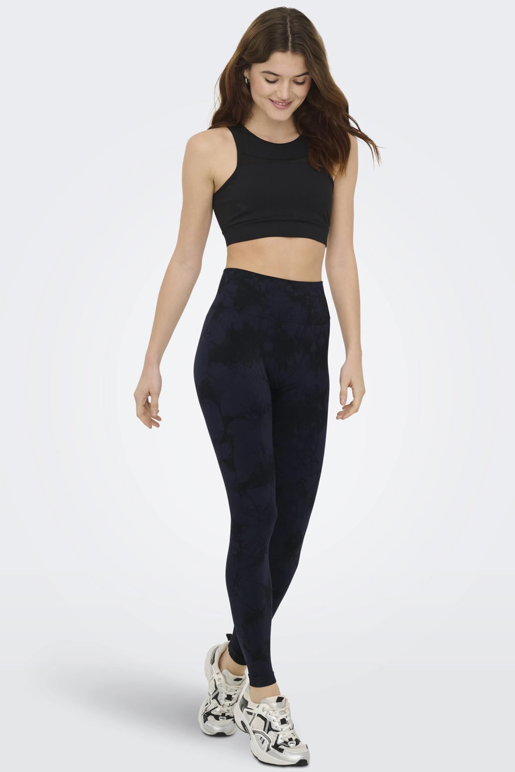 Donkerblauwe dames ONLY PLAY sportlegging van polyamide met slim fit en regular waist