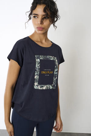 sport T-shirt ONPAUB met printopdruk donkerblauw