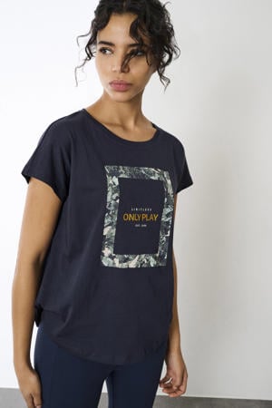 sport T-shirt ONPAUB met printopdruk donkerblauw