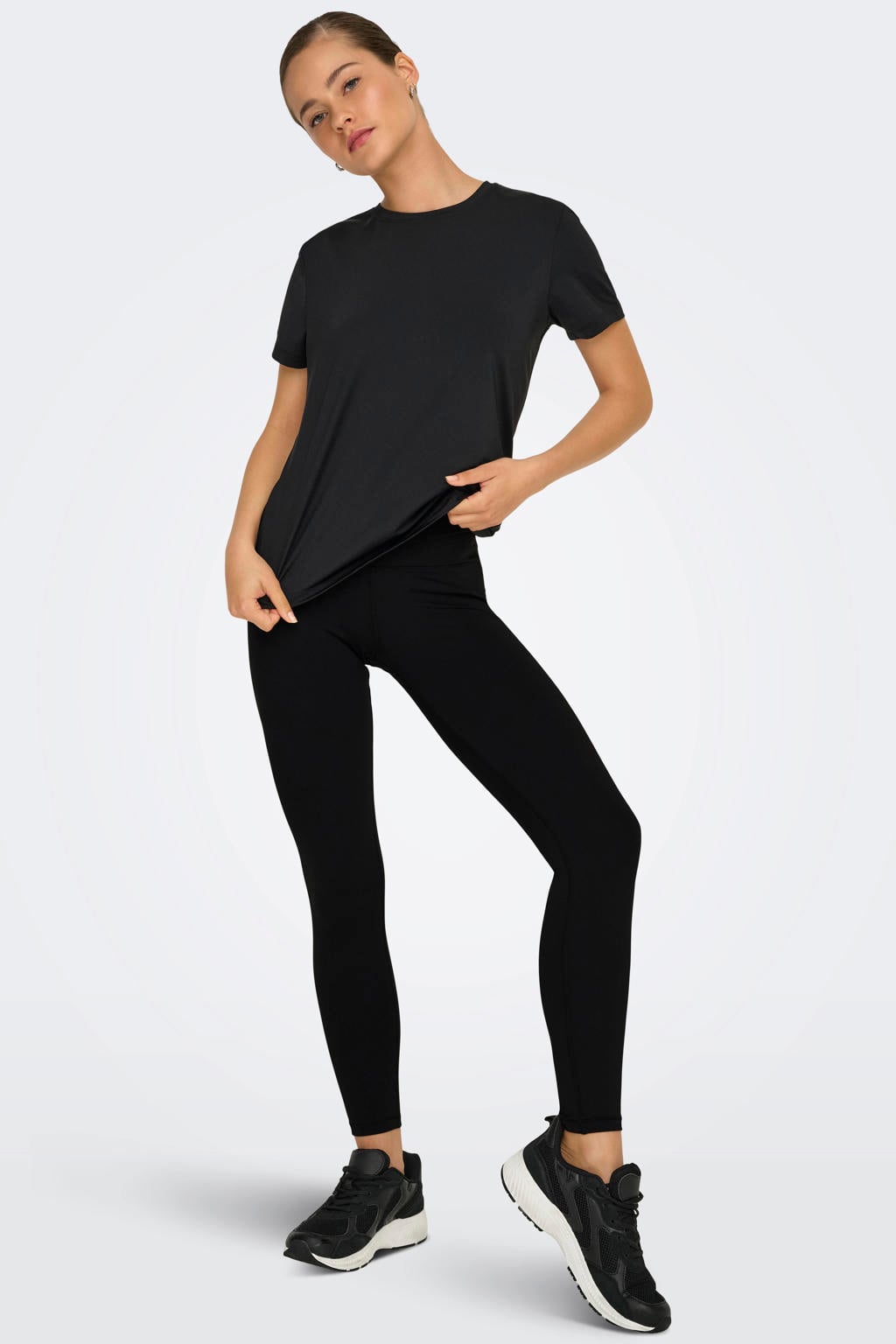 Zwarte dames ONLY PLAY sportlegging van polyester met slim fit en regular waist