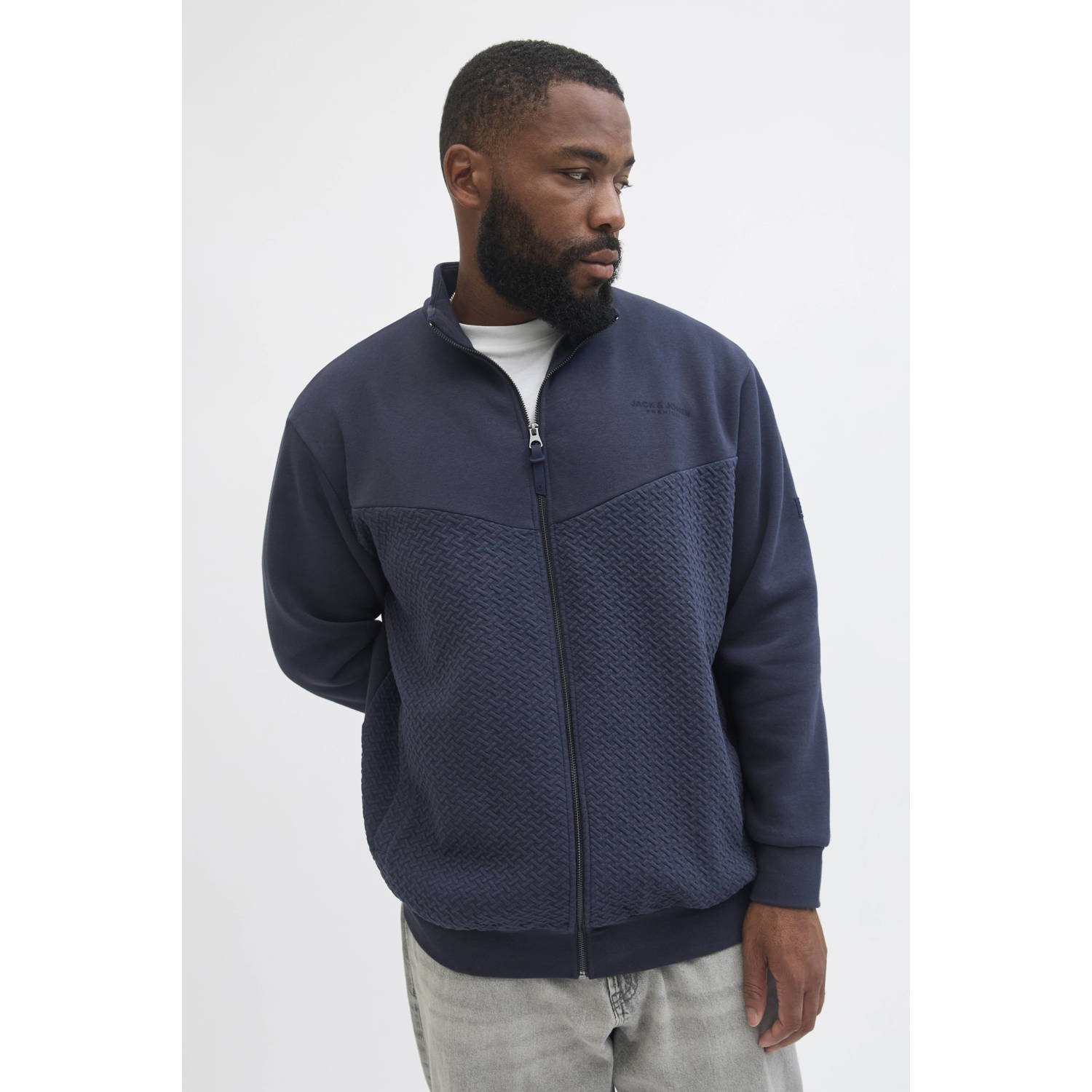 JACK & JONES PLUS SIZE sweatvest met textuur donkerblauw