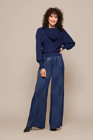 wide leg high waist pantalon marineblauw