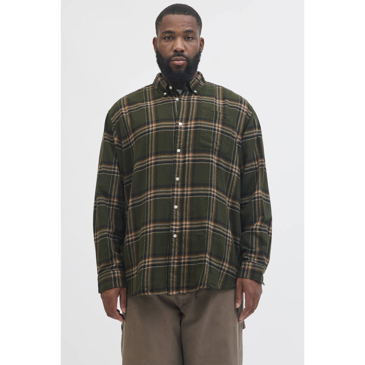 JACK & JONES PLUS SIZE casual overhemd donkergroen