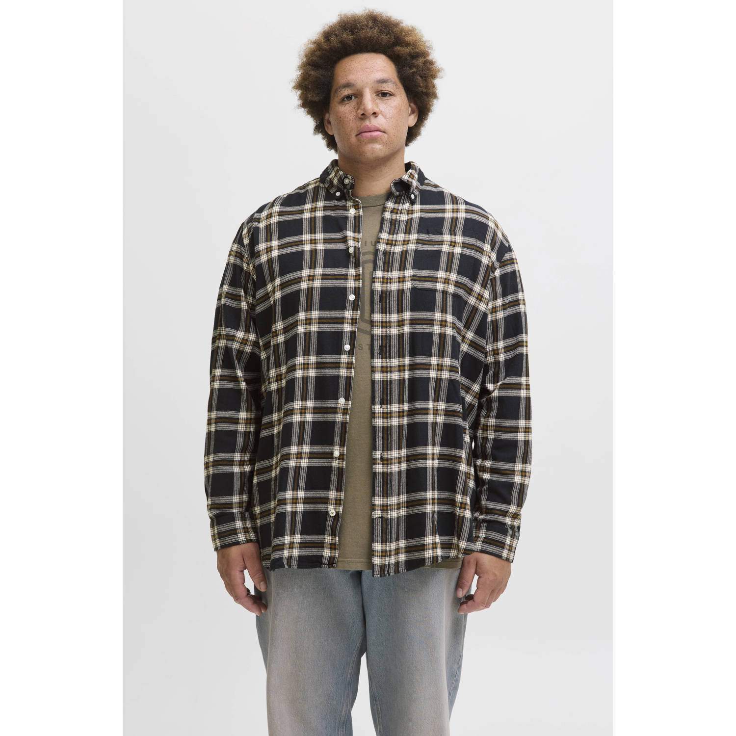 JACK & JONES PLUS SIZE casual overhemd zwart