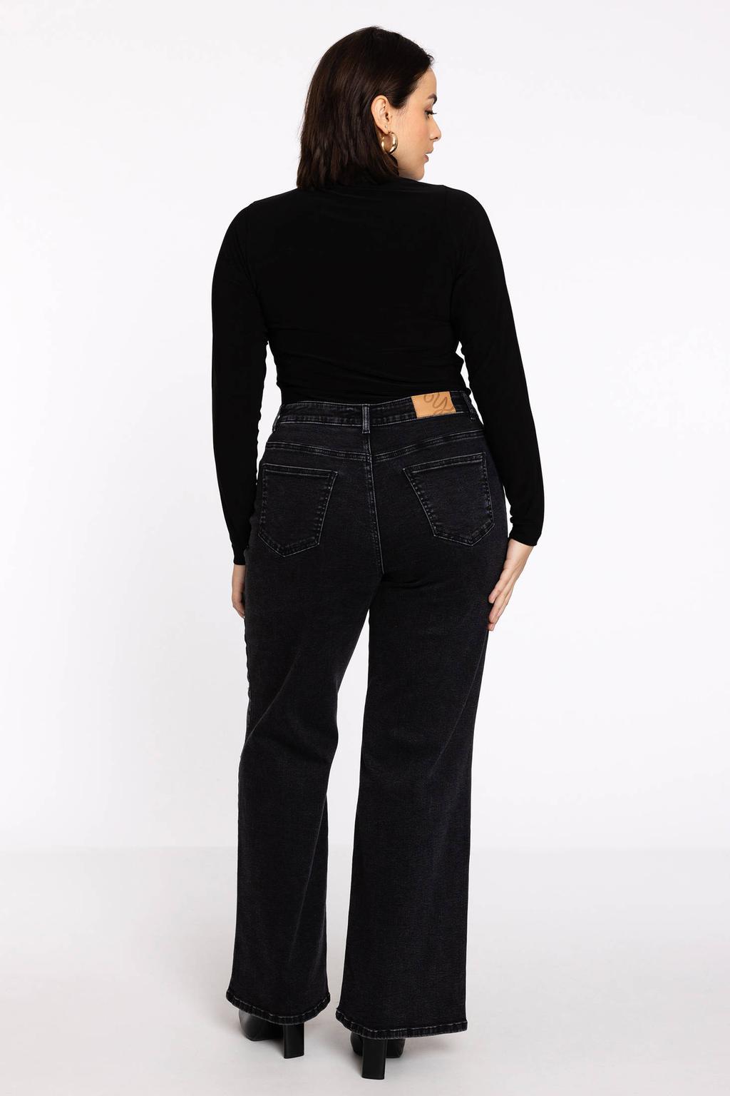 YOEK high waist wide leg jeans black denim met parels