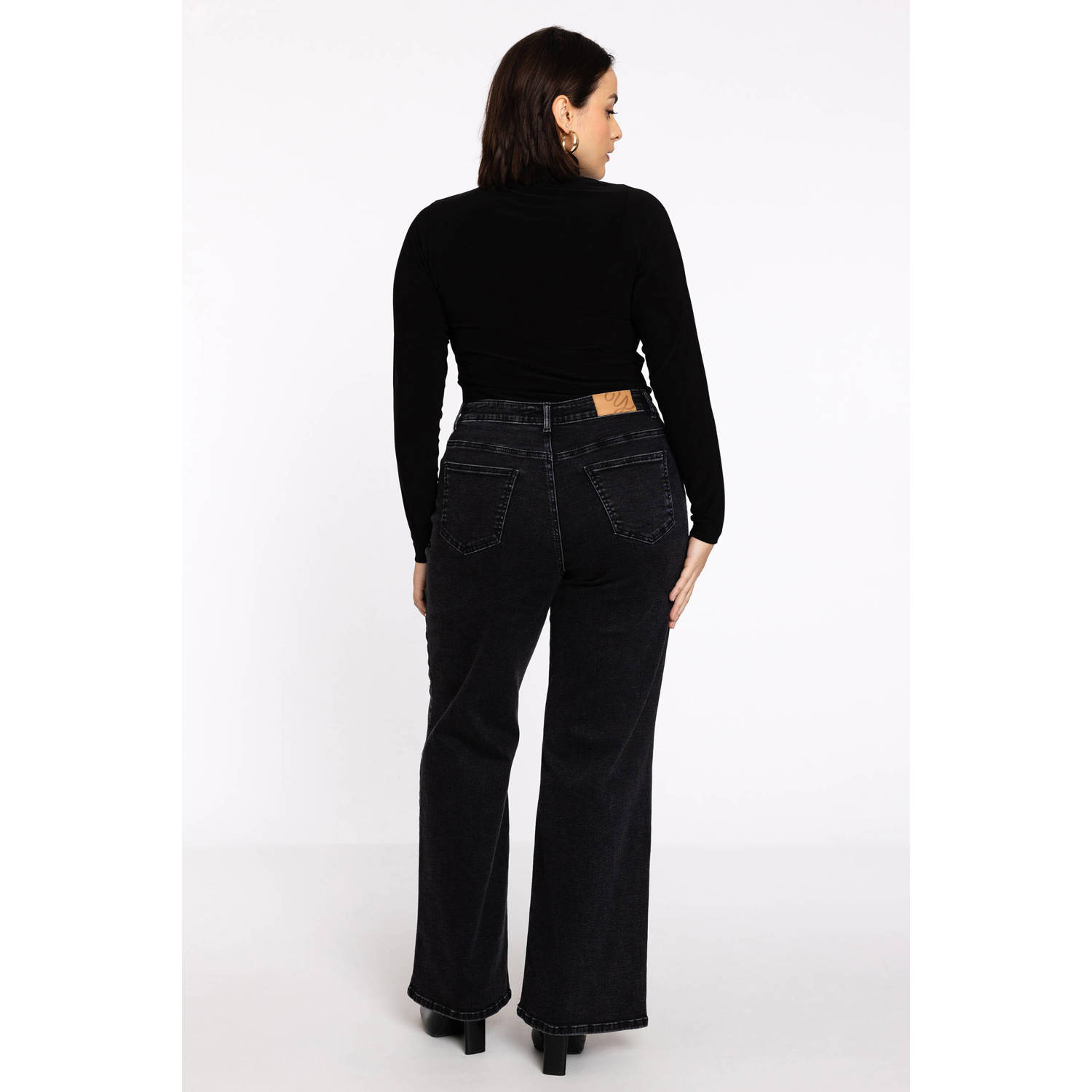 YOEK high waist wide leg jeans black denim met parels