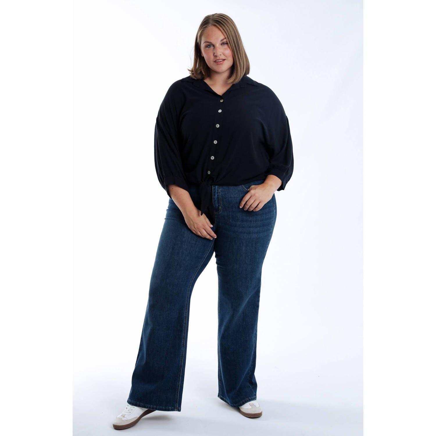 Paprika linnen blouse donkerblauw