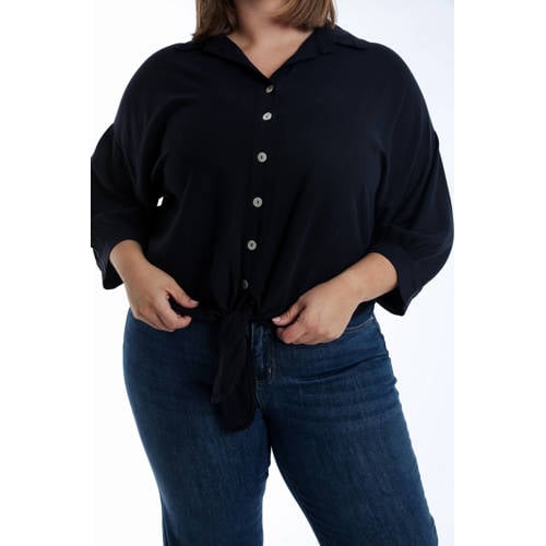 Paprika linnen blouse donkerblauw afbeelding