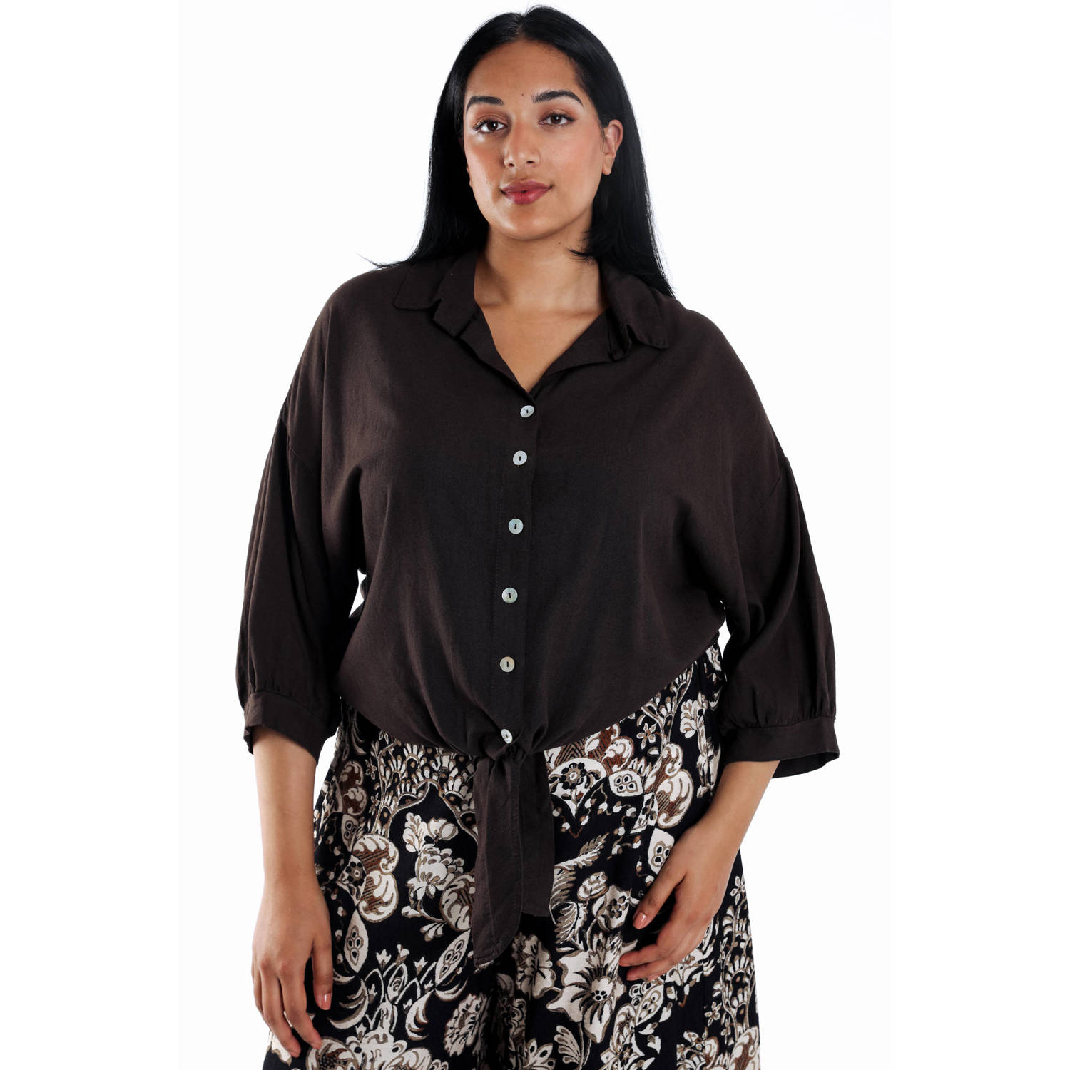 Paprika linnen blouse donkerbruin