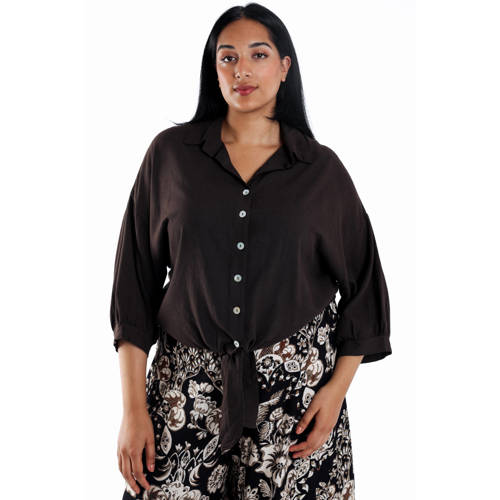 Paprika linnen blouse donkerbruin afbeelding
