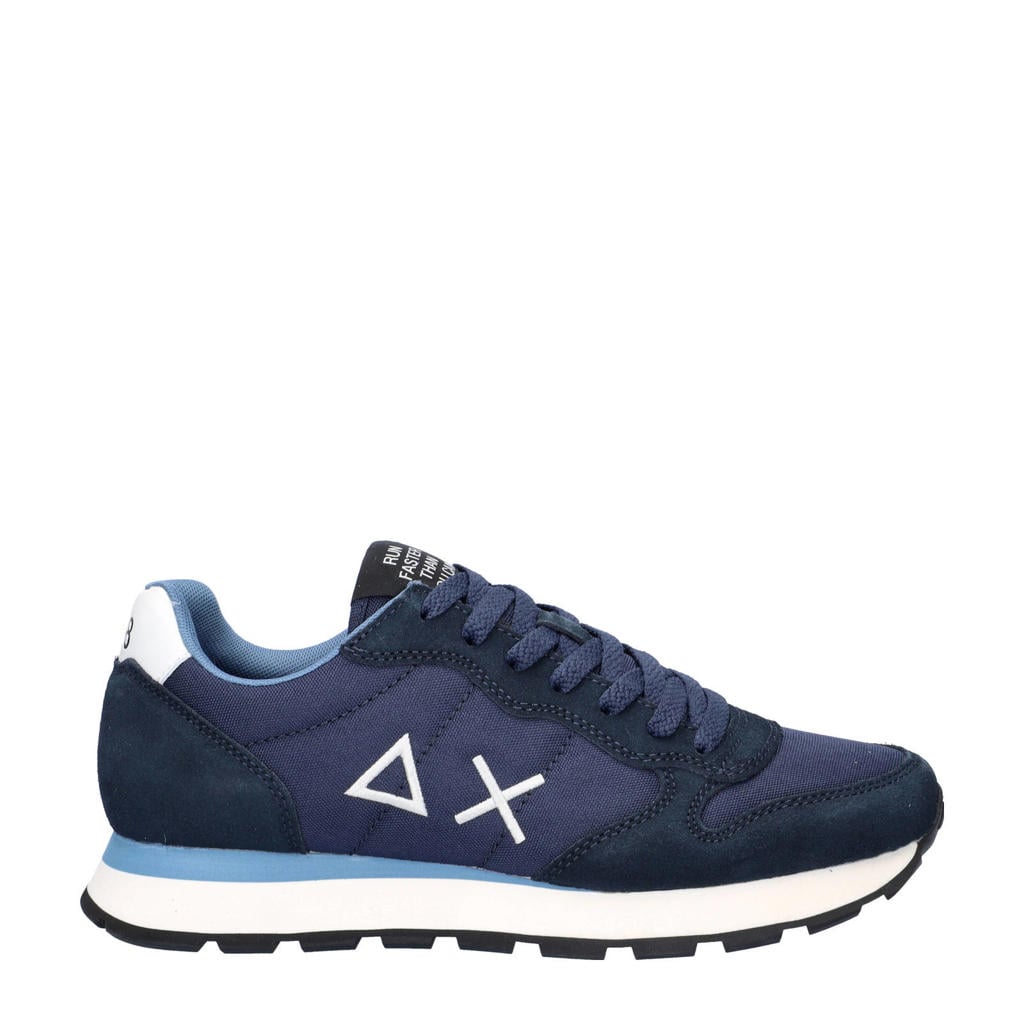 Donkerblauwe dames SUN68 Tom Solid sneakers van suède en nylon met veters