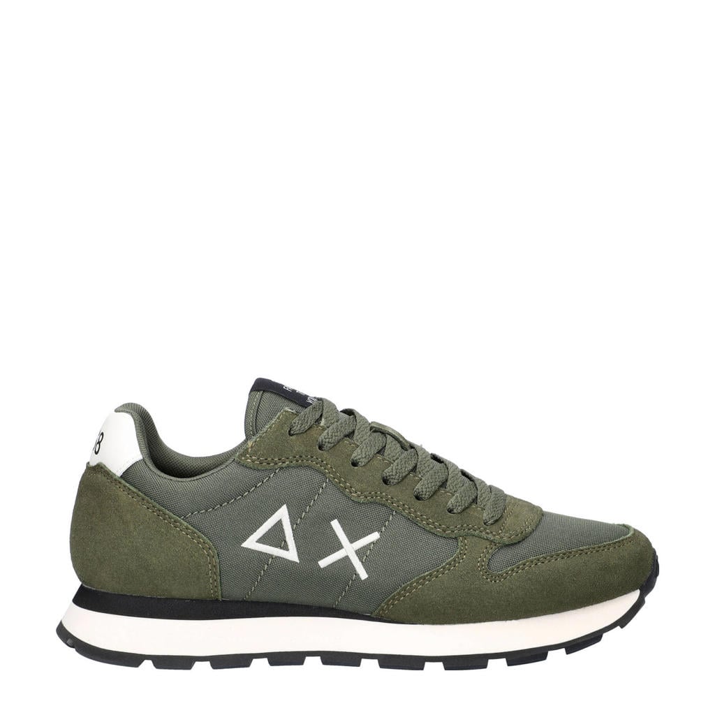 Donkergroene dames SUN68 Tom Solid sneakers van suède en nylon met veters