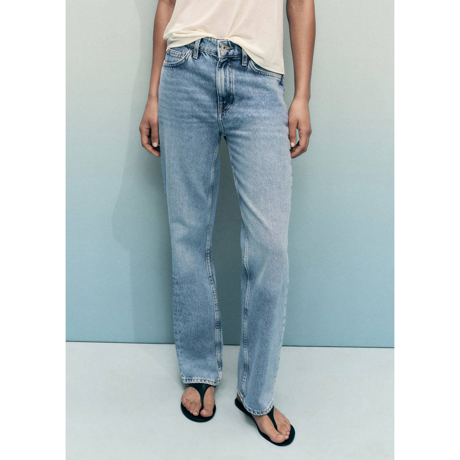 Mango straight leg jeans light blue denim