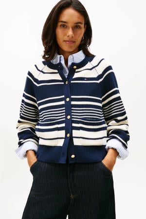 gestreepte gebreid vest marineblauw