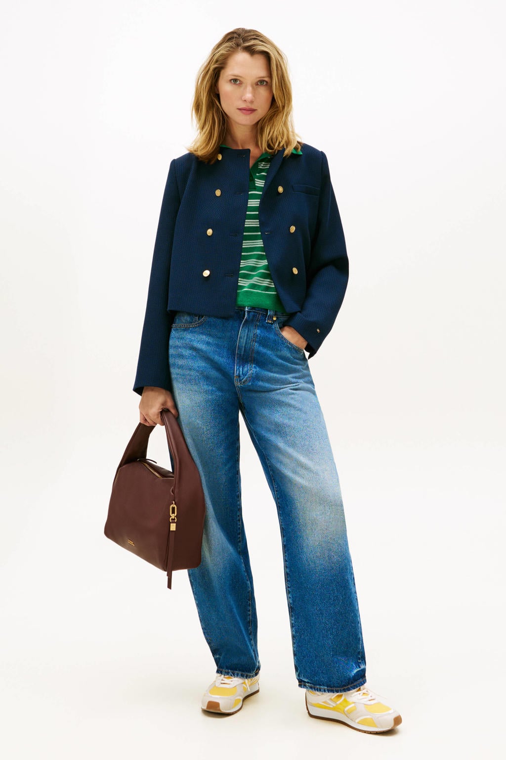 Marineblauw dames Tommy Hilfiger wollen jack blauw met effen, lange mouwen, ronde hals en knoopsluiting