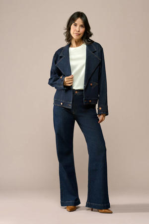 high waist flared jeans dark blue denim