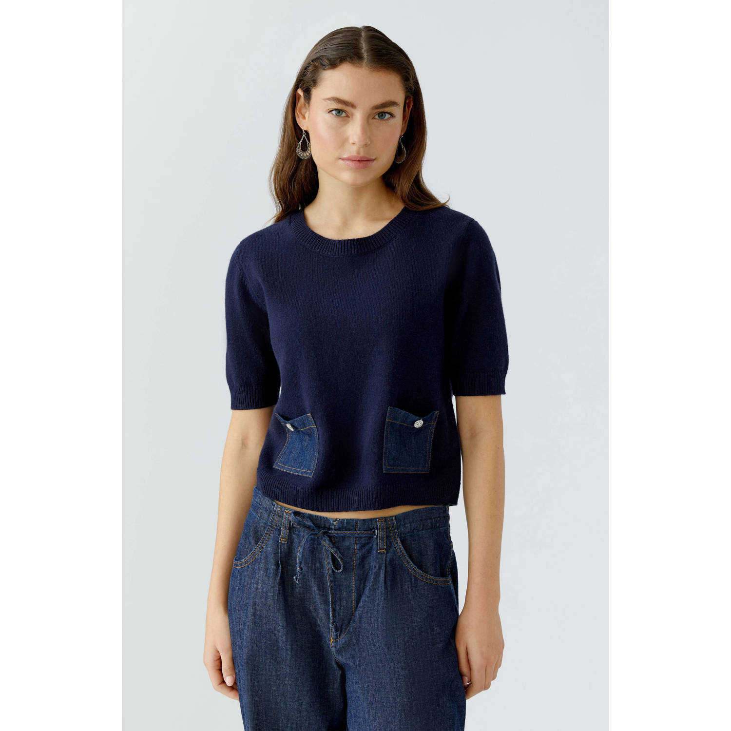 OUI pullover trui met wol donkerblauw