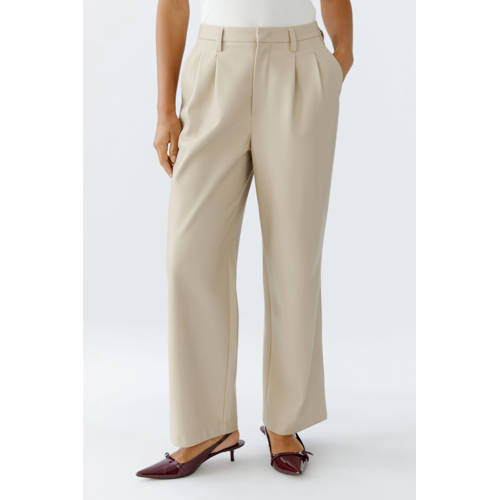 OUI imitatieleren straight regular waist broek beige afbeelding