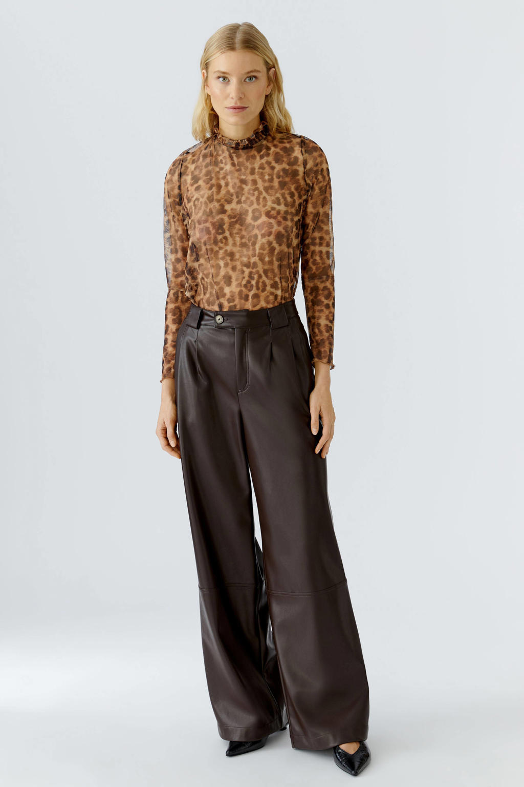 Oui Check Pant With Strap Camel/Black