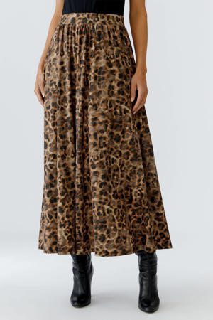 plissé rok met panterprint camel