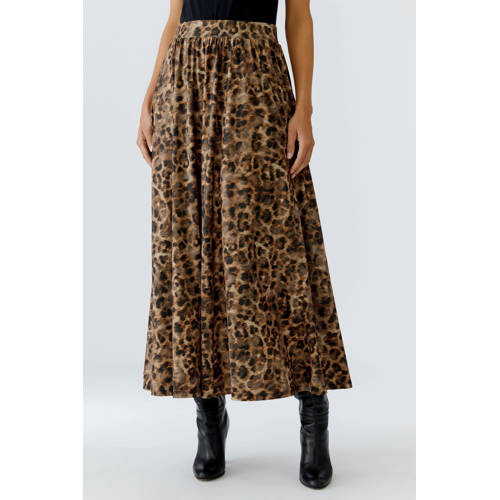 OUI plissé rok met panterprint camel afbeelding
