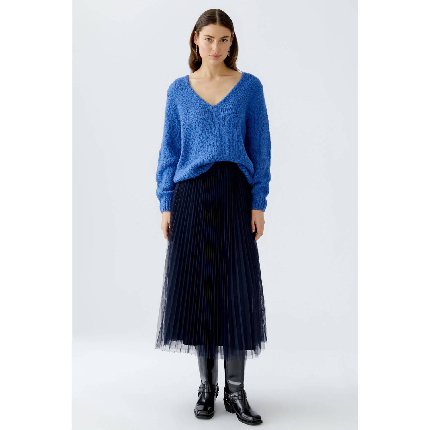 OUI trui met wol blauw grof gebreid