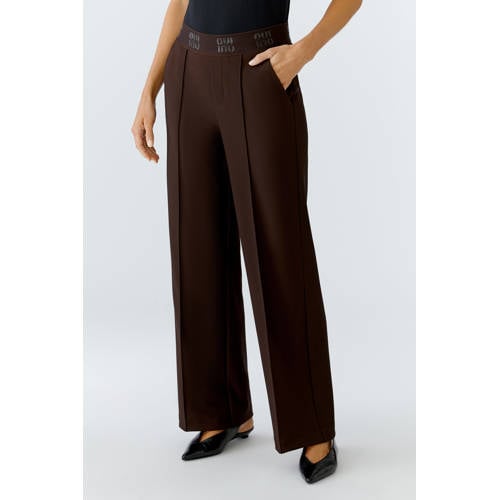 OUI wide leg regular waist broek bruin afbeelding