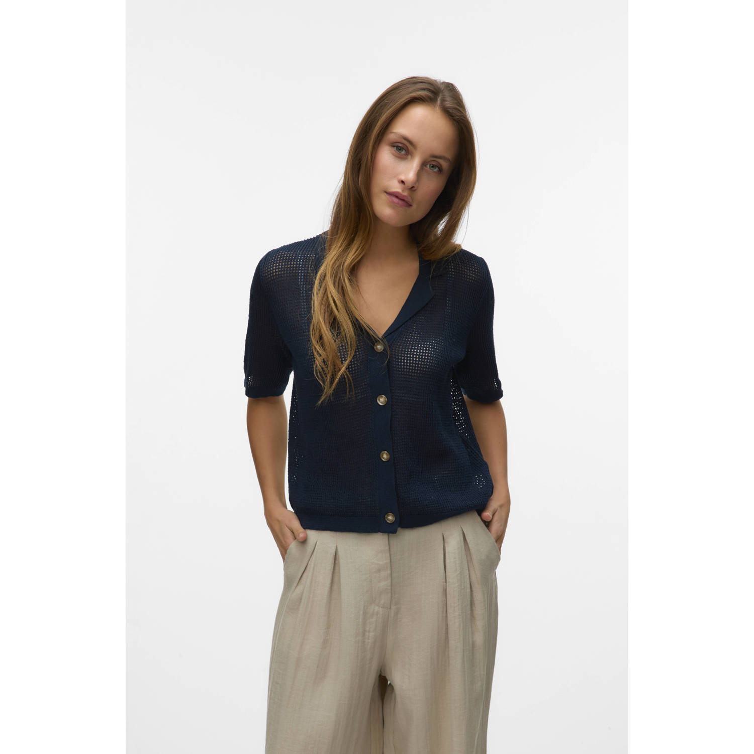 AWARE gebreid vest donkerblauw