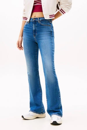 high waist flared jeans medium blue denim