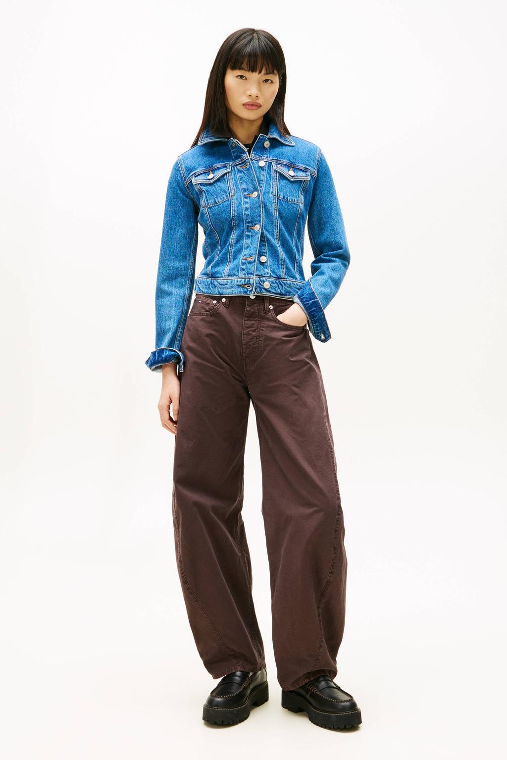 Medium blue denim dames Tommy Jeans spijkerjas van denim met effen, lange mouwen, klassieke kraag en knoopsluiting