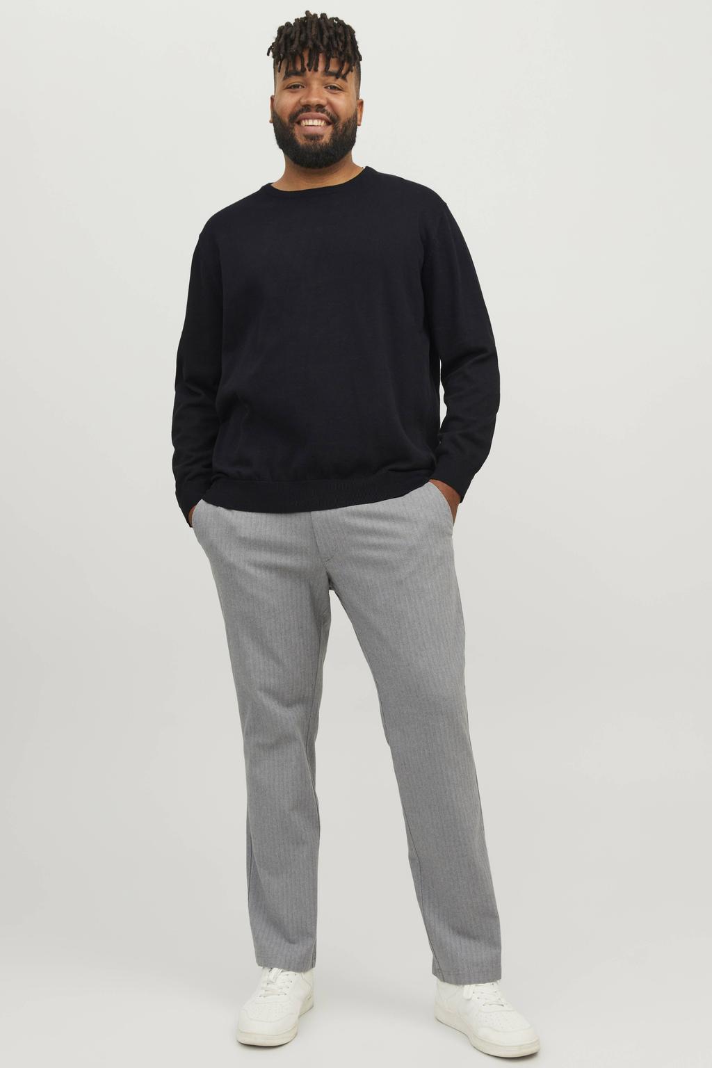 Zwarte heren JACK & JONES PLUS SIZE pullover fijn gebreid Plus Size van katoen met effen en lange mouwen