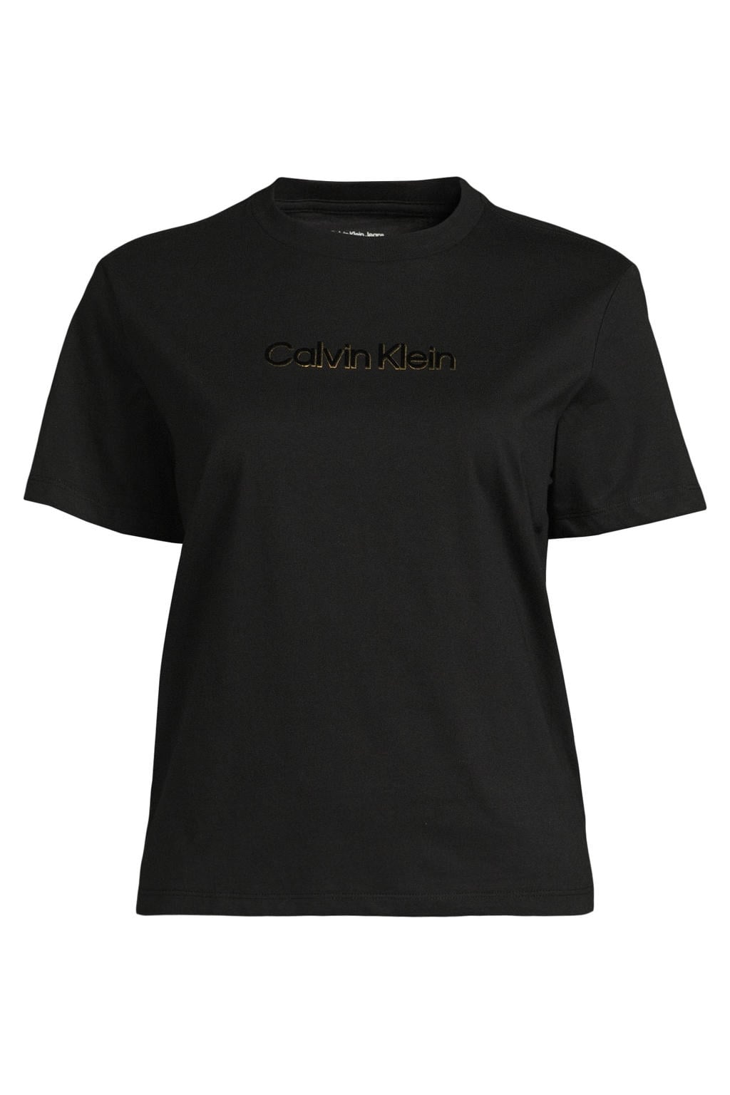 Zwarte dames CALVIN KLEIN JEANS T-shirt van katoen met logo dessin, korte mouwen en ronde hals