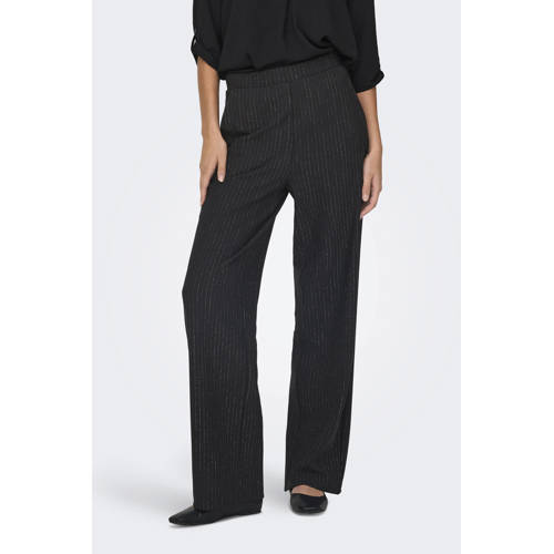 JDY regular high waist casual broek met krijtstreep zwart met glitter afbeelding